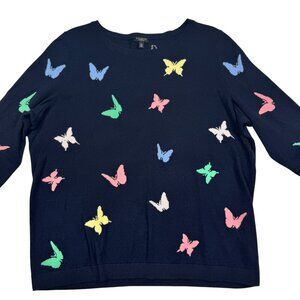 Talbots Plus Petite Cotton Blend Butterfly Knit Pullover Sweater Women's SZ 1XP